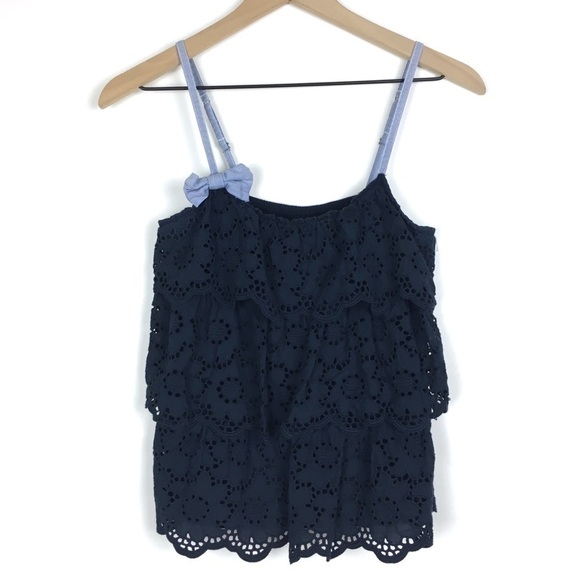 ABERCROMBIE & FITCH Cami Tank Top Eyelet Lace Stripe Boho Preppy Y2K Size Medium - Picture 1 of 12